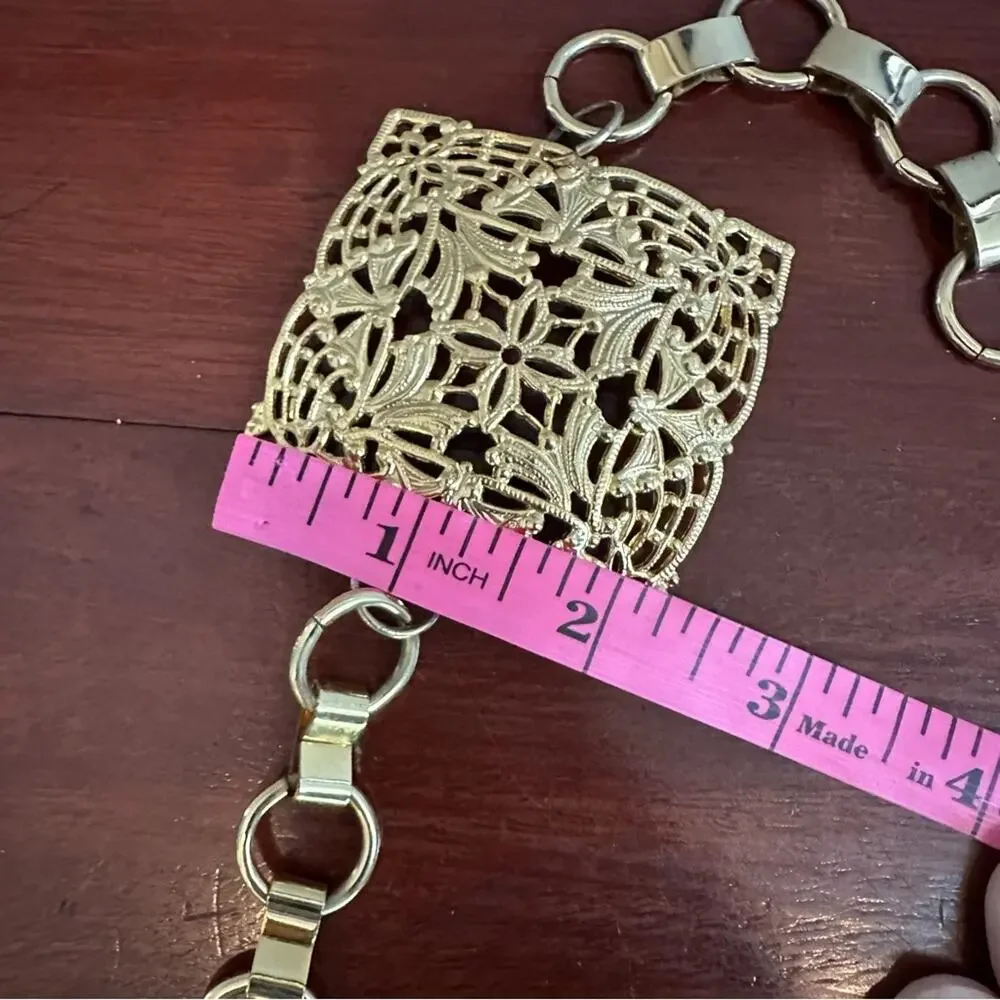 Gold Textured Metal Belt Square Filigree Link Chain Boho Bohemian 90s Y2K